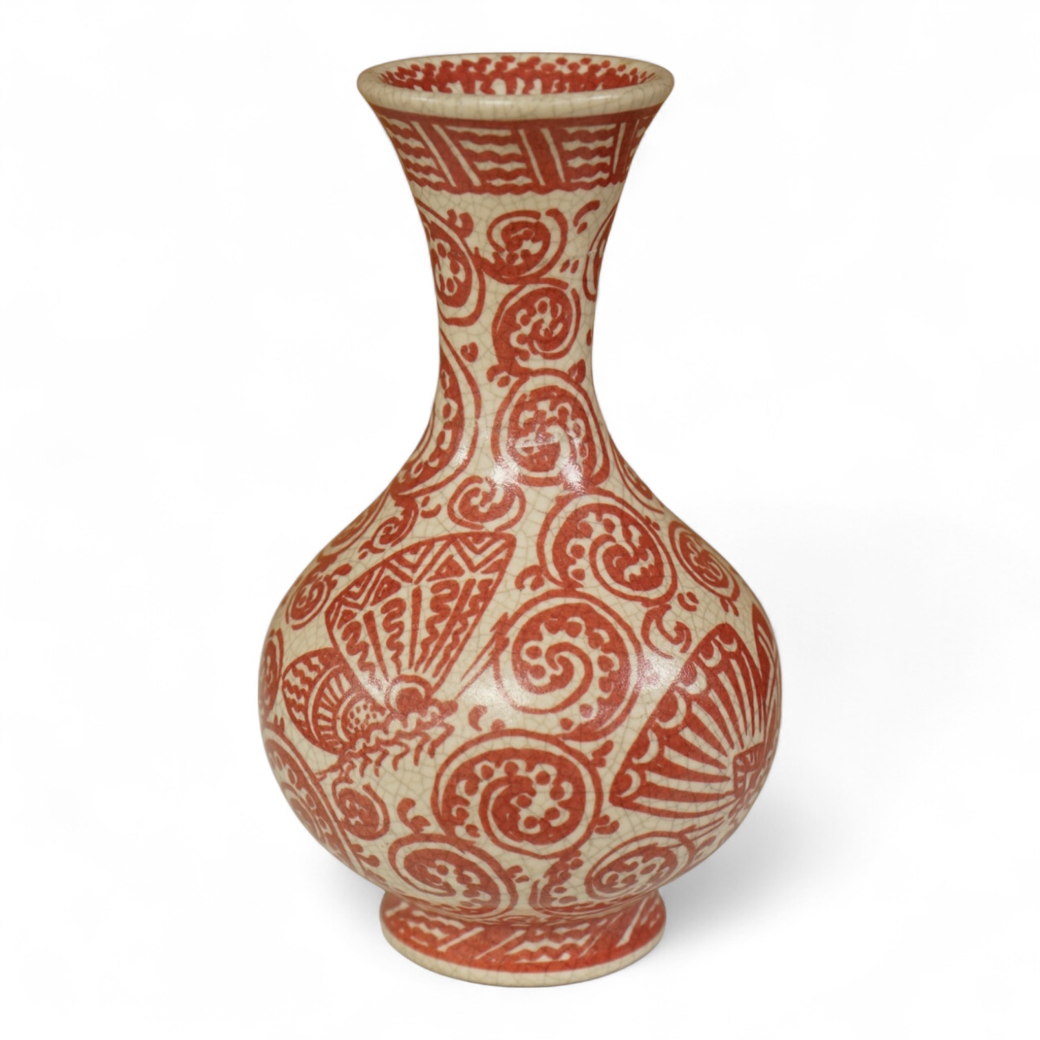 An unusual Delft red and white bottle vase, 16cm high